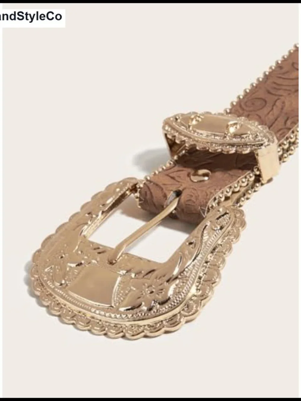 Gold Buckle Faux PU Leather Western Floral Belt
